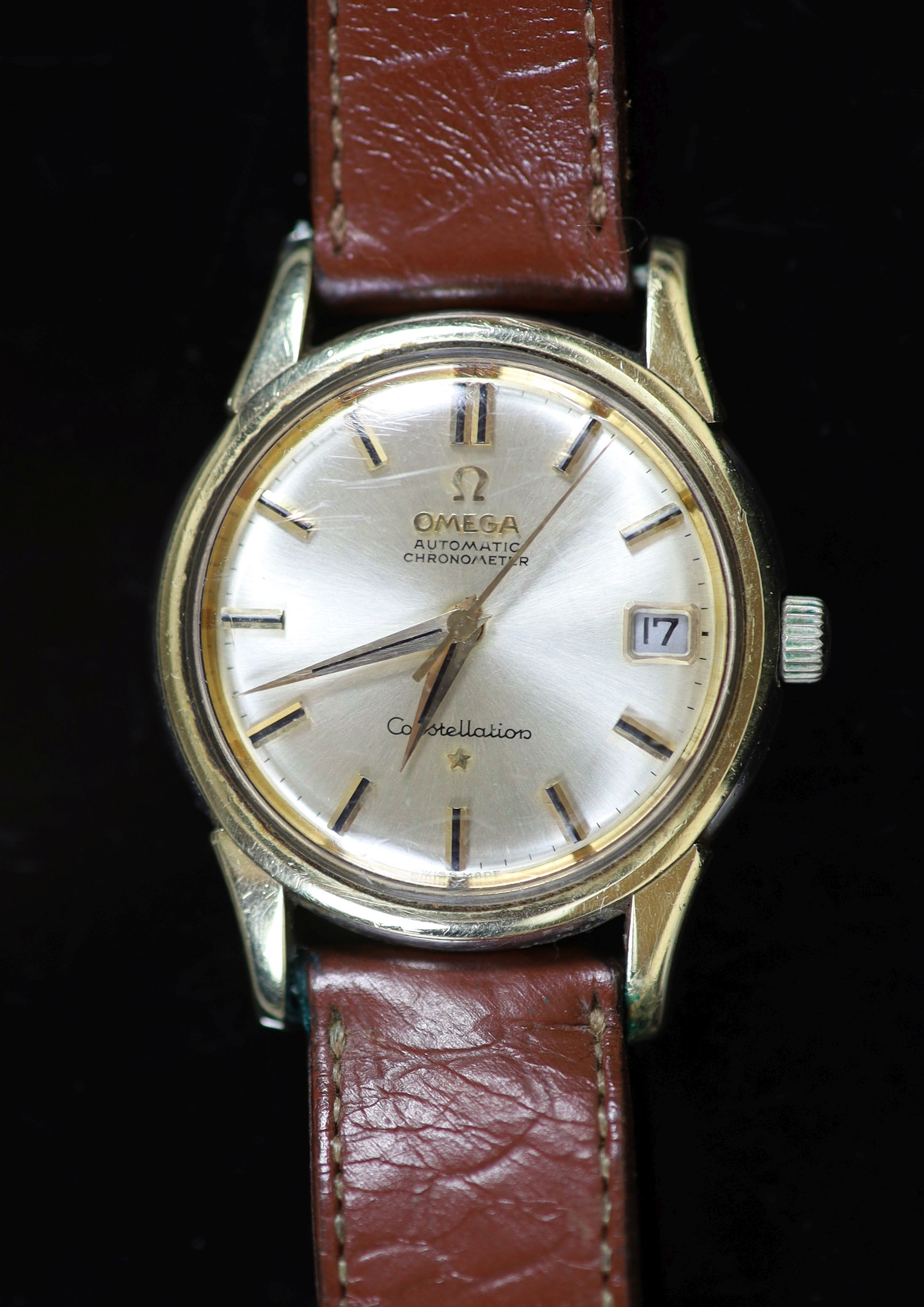 A gentleman's stainless steel and gold plated Omega Constellation automatic chronometer wrist watch